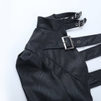 Long sleeve buckle PU leather top  | Festival Outfits Women