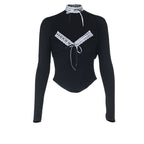 Long sleeve self tie v neck top  | Festival Outfits Women