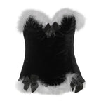 Sweetheart neck bowknot lace up feather top  | Festival Outfits Women