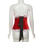 Sweetheart neck bowknot lace up feather top  | Festival Outfits Women