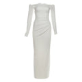 Lace long sleeve off shoulder pleated maxi dress  | Festival Outfits Women