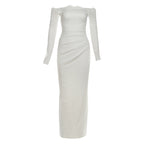 Lace long sleeve off shoulder pleated maxi dress  | Festival Outfits Women