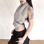 Halter self tie fluffy deep v neck top  | Festival Outfits Women