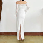 Lace long sleeve off shoulder pleated maxi dress  | Festival Outfits Women