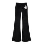 Drawstring velvet glitter star pattern wide leg pant  | Festival Outfits Women
