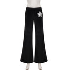 Drawstring velvet glitter star pattern wide leg pant  | Festival Outfits Women