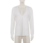 Deep v neck long sleeve solid top  | Festival Outfits Women
