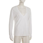 Deep v neck long sleeve solid top  | Festival Outfits Women