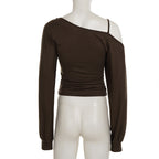 Long sleeve o ring beaded ruched irregular top  | Festival Outfits Women