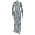 Long sleeve crewneck slit mesh maxi dress  | Festival Outfits Women