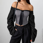 Off shoulder long sleeve zip-up ruched top  | Festival Outfits Women