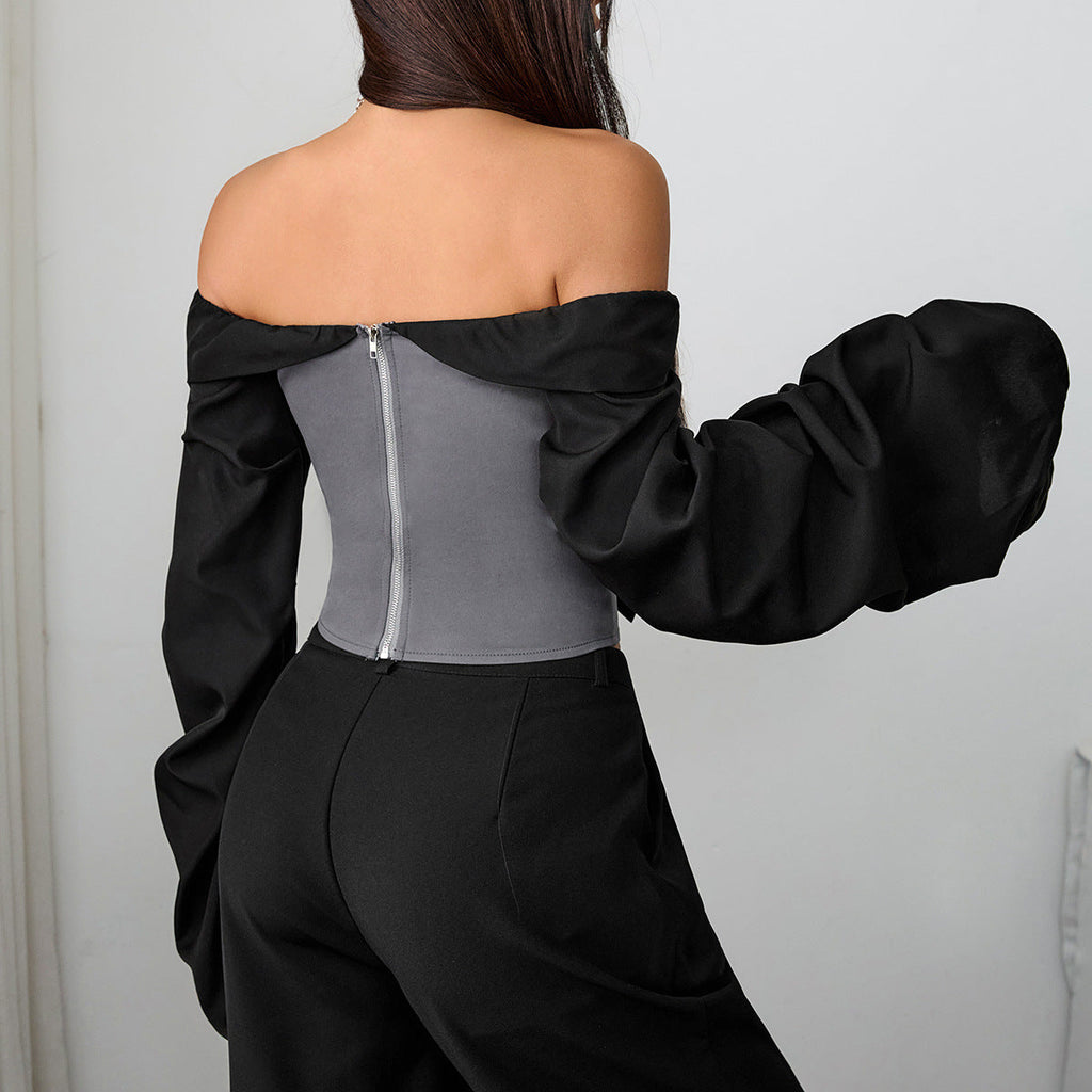 Off shoulder long sleeve zip-up ruched top  | Festival Outfits Women