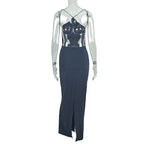 Slit backless solid cami maxi dress  | Festival Outfits Women