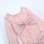 Lace long sleeve round neck ruched zip-up romper  | Festival Outfits Women
