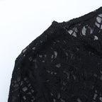 Long sleeve lace self tie solid crewneck top  | Festival Outfits Women