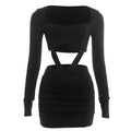 Long sleeve ruched hollow out cut out mini dress  | Festival Outfits Women