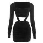 Long sleeve ruched hollow out cut out mini dress  | Festival Outfits Women