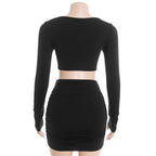 Long sleeve ruched hollow out cut out mini dress  | Festival Outfits Women