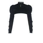 Long puff sleeve button buckle lace hem shrug top  | Festival Outfits Women