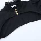 Long puff sleeve button buckle lace hem shrug top  | Festival Outfits Women