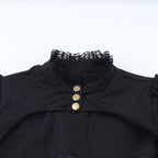 Long puff sleeve button buckle lace hem shrug top  | Festival Outfits Women