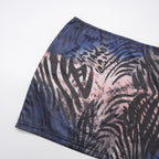Mesh long sleeve off shoulder print mini skirt set  | Festival Outfits Women