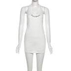 U neck hollow out letter pattern cut out mini dress  | Festival Outfits Women