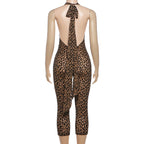 Halter backless leopard print jumpsuit  | Festival Outfits Women