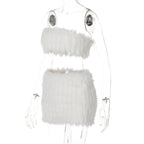 Fluffy backless tube mini skirt set  | Festival Outfits Women