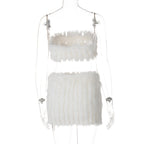 Fluffy backless tube mini skirt set  | Festival Outfits Women