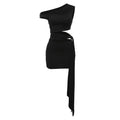 One shoulder hollow out solid cut out mini dress  | Festival Outfits Women