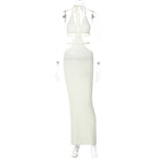 Halter self tie hollow out v neck cut out maxi dress  | Festival Outfits Women