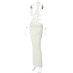Halter self tie hollow out v neck cut out maxi dress  | Festival Outfits Women
