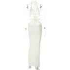Halter self tie hollow out v neck cut out maxi dress  | Festival Outfits Women