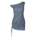Plaid ruched drawstring irregular mini dress  | Festival Outfits Women