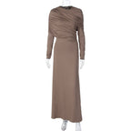 Long sleeve ruched irregular crewneck maxi dress  | Festival Outfits Women