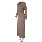 Long sleeve ruched irregular crewneck maxi dress  | Festival Outfits Women