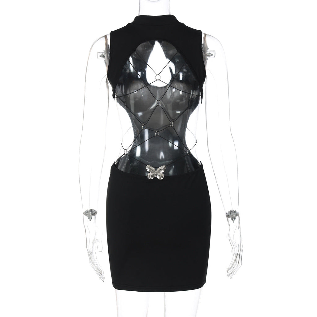 Hollow out o ring backless sleeveless cut out mini dress  | Festival Outfits Women