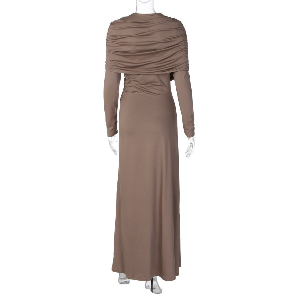 Long sleeve ruched irregular crewneck maxi dress  | Festival Outfits Women