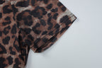 Leopard print short sleeve button top  | Festival Outfits Women  | Cheetah Print Top
