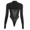 Hollow out long sleeve crewneck mesh bodysuit  | Festival Outfits Women