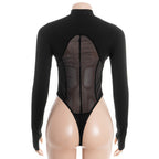 Hollow out long sleeve crewneck mesh bodysuit  | Festival Outfits Women