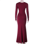 Long sleeve flower applique self tie solid maxi dress  | Festival Outfits Women