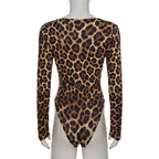 V neck long sleeve leopard print bodysuit  | Festival Outfits Women