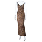 Leopard print v neck backless cami maxi dress  | Festival Outfits Women
