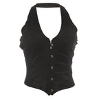Halter v neck backless button top  | Festival Outfits Women