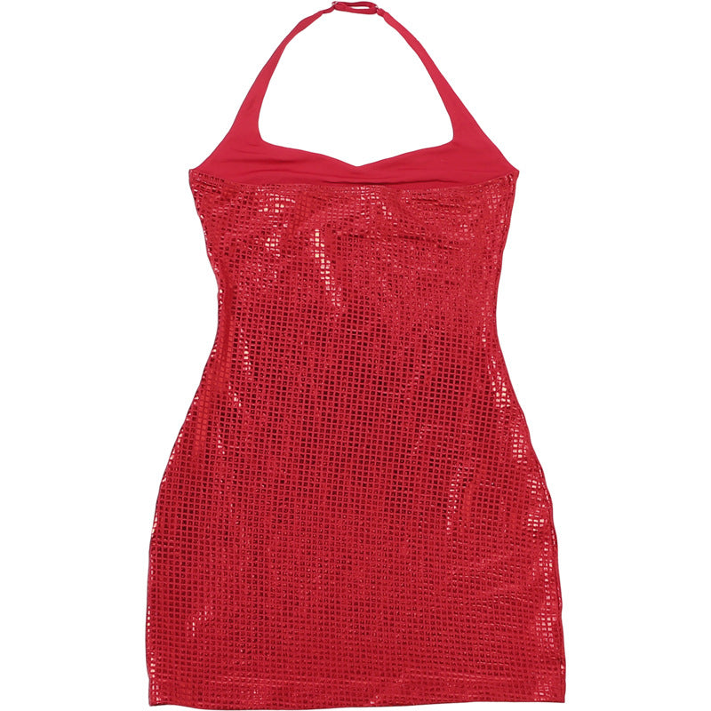 Halter backless metallic mini dress  | Festival Outfits Women