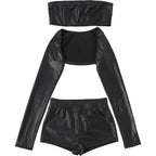 Long sleeve PU leather medium rise pant set  | Festival Outfits Women
