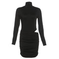 Ruched high neck long sleeve button mini dress  | Festival Outfits Women