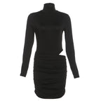 Ruched high neck long sleeve button mini dress  | Festival Outfits Women